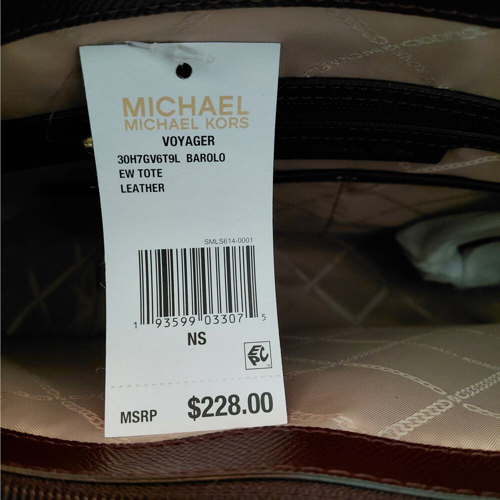 Michael Kors Womens Voyager Tote Bag Brown Leather Classic Shoulder Work Luxury - Picture 9 of 11